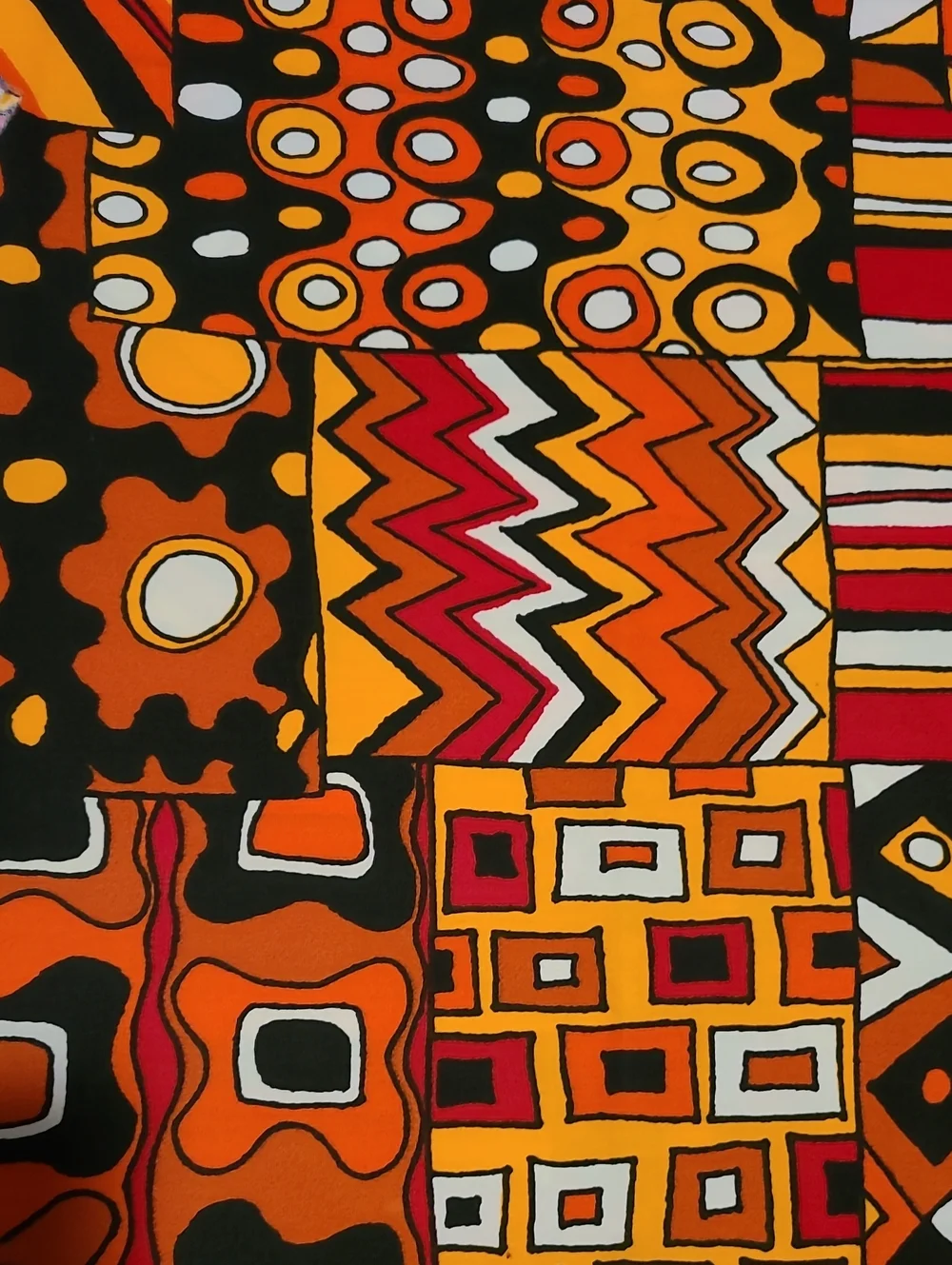 Geometric Fabric Red Brown Orange Yellow White